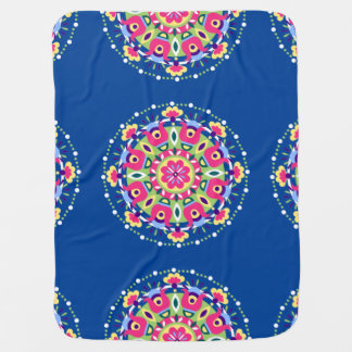 Navi Blue and Colorful Mexican Flower Baby Blanket