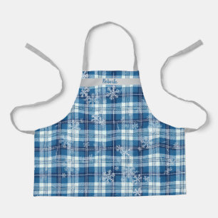 Navidad Elegante Cuadriculado Azul Apron