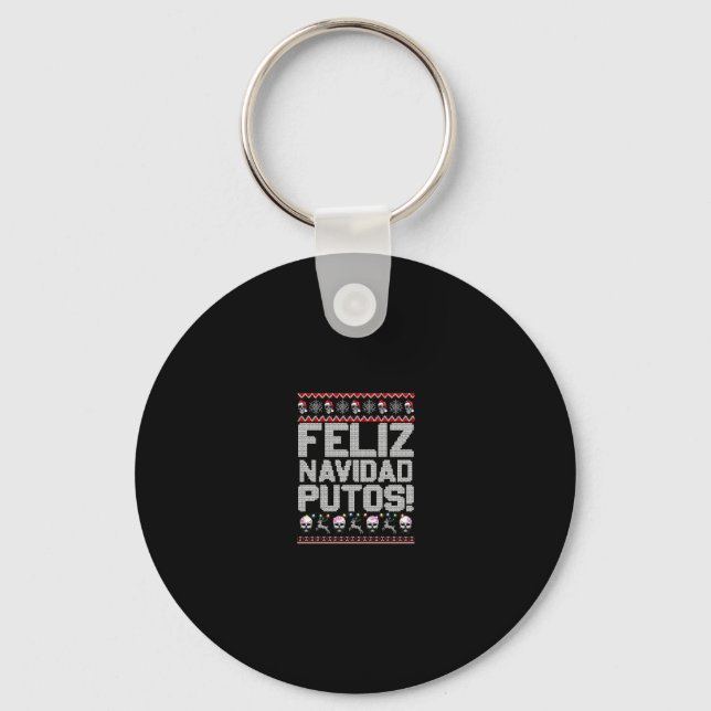 Navidad Putos Funny Mexican Ugly Christmas Party G Keychain (Front)