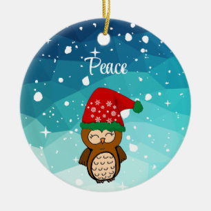 Navidades Kawaii Owl Happiness Ceramic Ornament