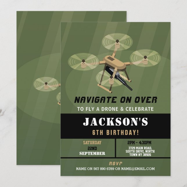 Navigate Drone Army Birthday Camouflage  Invitation (Front/Back)