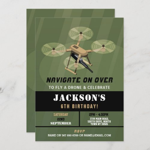 Navigate Drone Army Birthday Camouflage  Invitation