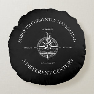 Navigating a Different Century Dark Academia Round Pillow