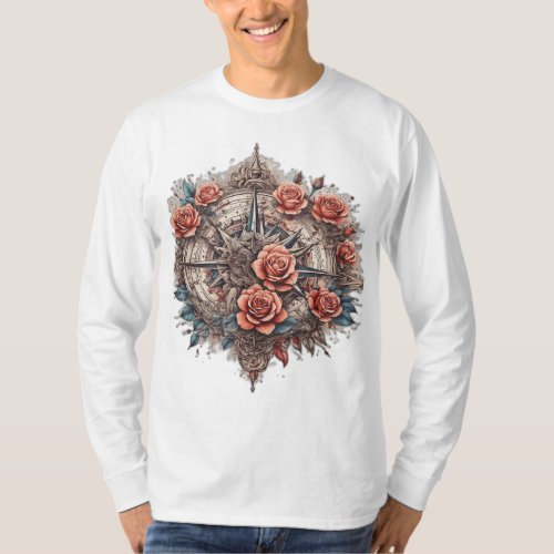 Navigating Emotions Tattoo_Style Rose Compass T_S T_Shirt