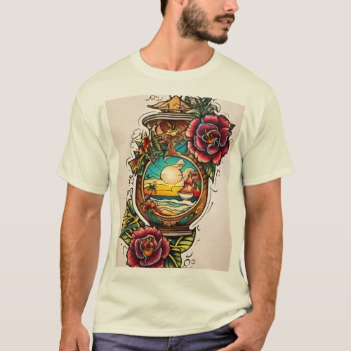 Navigating Emotions Tattoo Style Rose Compass T_S T_Shirt