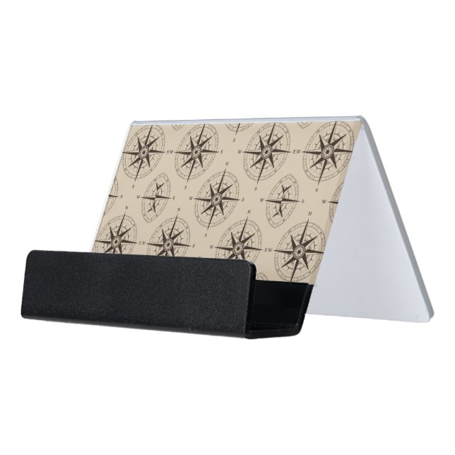 Navigation Compass Pattern Desk Business Card Holder (Angled Front)