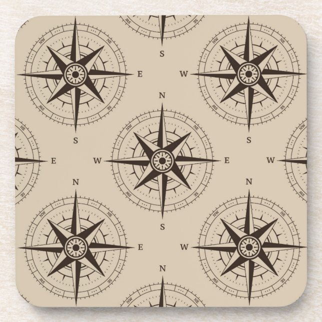 Navigation Compass Pattern Drink Coaster (Front)