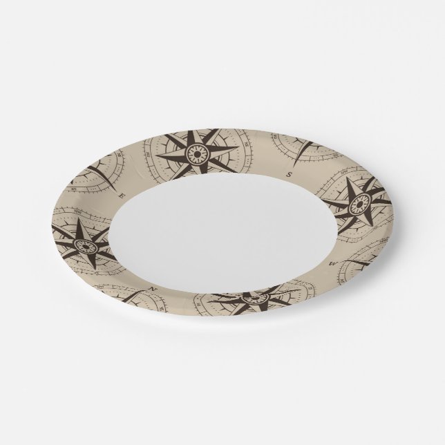 Navigation Compass Pattern Paper Plates (Angled)
