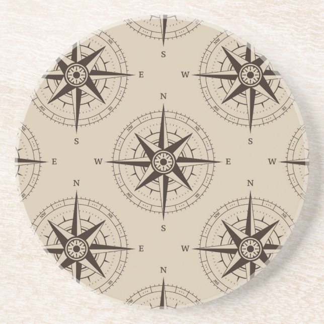 Navigation Compass Pattern Sandstone Coaster (Front)
