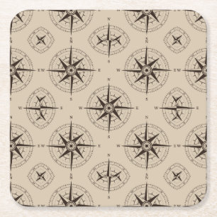 Navigation Compass Pattern Square Paper Coaster