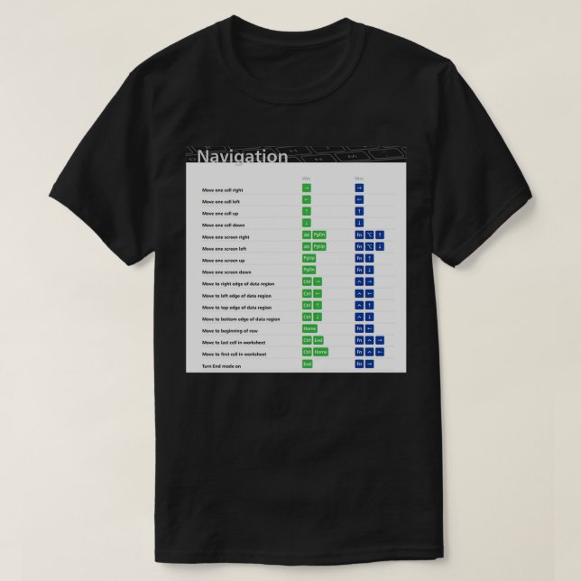Navigation Excel Keyboard Shortcuts Excel Shortcut T-Shirt (Design Front)
