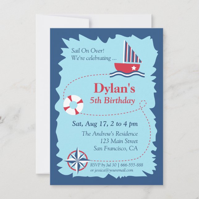 Navigation Map, Nautical Birthday Party Invitation (Front)