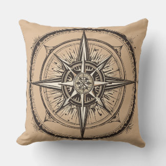 "Navigational Charm: Compass Printed Pillow" Throw Pillow