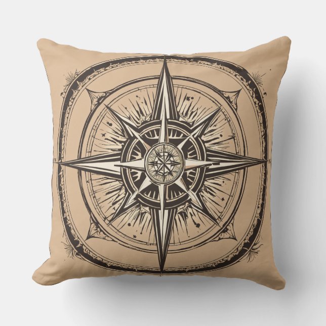 "Navigational Charm: Compass Printed Pillow" Throw Pillow (Front)