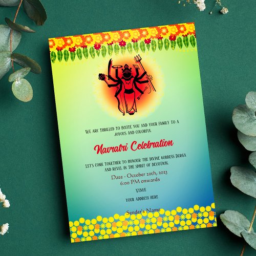 Navratri Durga Puja Celebration Floral Invitation