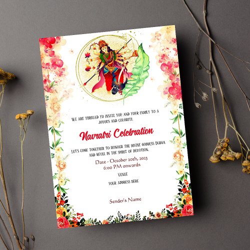 Navratri Durga Puja Celebration Floral Invitation