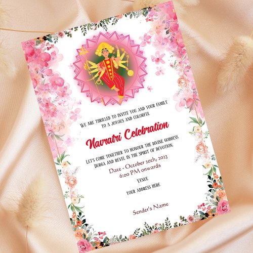 Navratri Durga Puja Celebration Floral Invitation