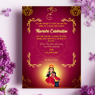 Navratri Durga Puja Celebration Golden Elements In Invitation