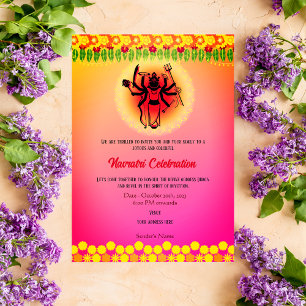 Navratri Durga Puja Celebration Golden Elements Invitation
