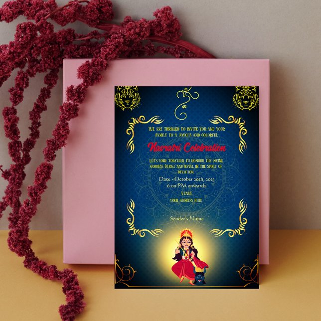 Navratri Durga Puja Celebration Golden Elements Invitation (Creator Uploaded)