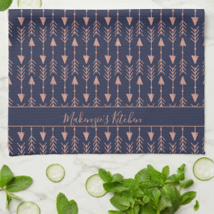 Navt Blue Rose Gold Foil Arrows Add Your Name Kitchen Towel