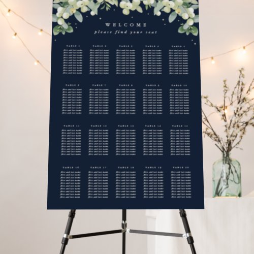 Navy 20 Tables of 10 Winter Wedding Seating Chart Foam Board