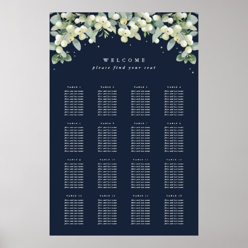 Navy 24x36 16 Tables of 10 Seating Chart Poster