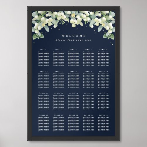 Navy 24x36 20 Tables of 10 Seating Chart Poster