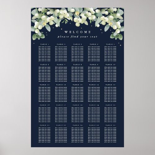 Navy 24x36 25 Tables of 10 Seating Chart Poster