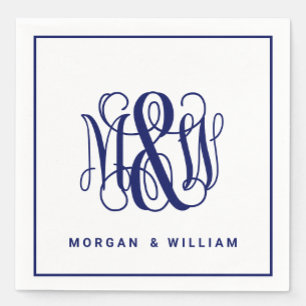 Navy 3 Initial Vine Script Monogram B&G DIY BG Napkins