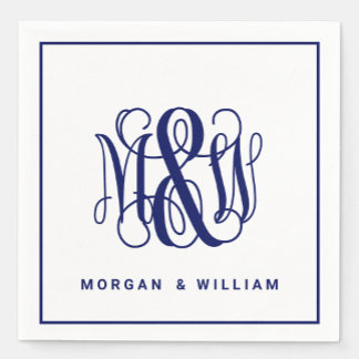 Navy 3 Initial Vine Script Monogram B&G DIY BG Napkins