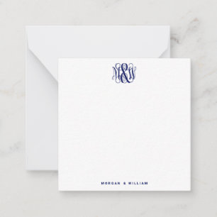 Navy 3 Initial Vine Script Monogram B&G DIY BG Note Card