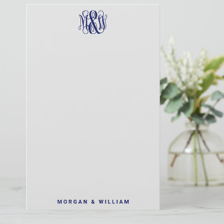 Navy 3 Initial Vine Script Monogram B&G DIY BG Stationery