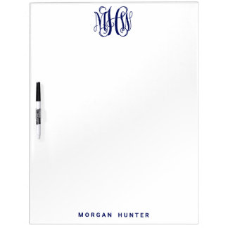 Navy 3 Initial Vine Script Monogram DIY BG Dry Erase Board