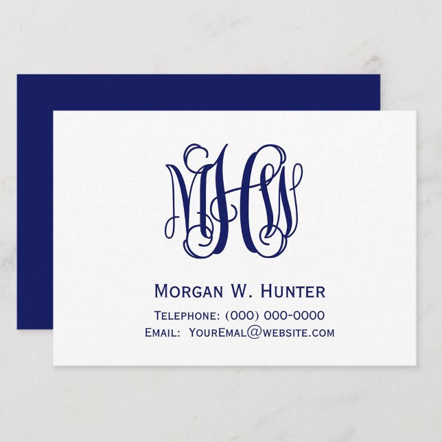 Navy 3 Initial Vine Script Monogram DIY BG Enclosure Card (Creator Uploaded)