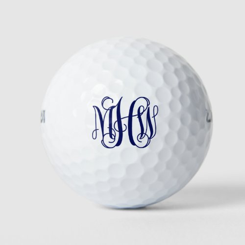 Navy 3 Initial Vine Script Monogram DIY BG Golf Balls