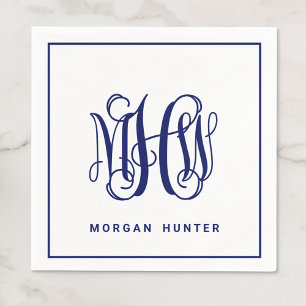 Navy 3 Initial Vine Script Monogram DIY BG Napkins