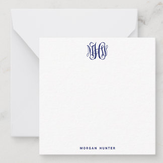 Navy 3 Initial Vine Script Monogram DIY BG Note Card