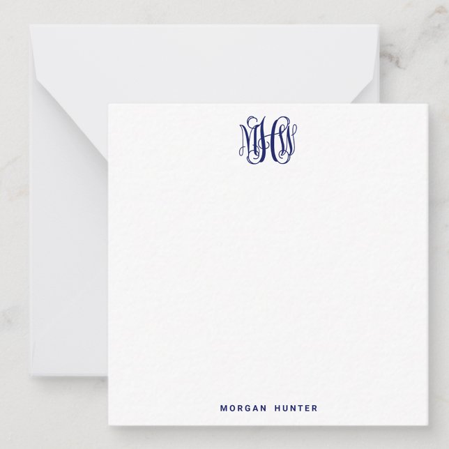 Navy 3 Initial Vine Script Monogram DIY BG Note Card (Creator Uploaded)