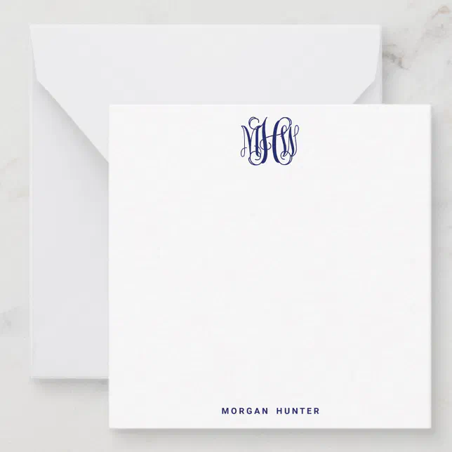 Navy 3 Initial Vine Script Monogram DIY BG Note Card | Zazzle