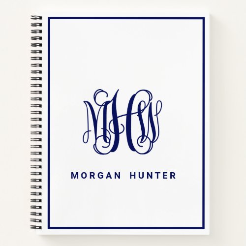 Navy 3 Initial Vine Script Monogram DIY BG Notebook