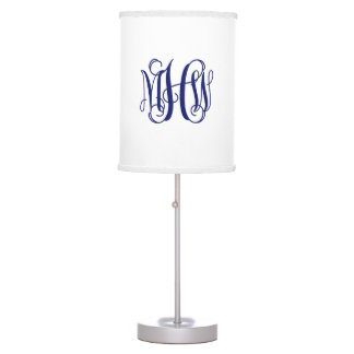 Navy 3 Initial Vine Script Monogram DIY BG Table Lamp