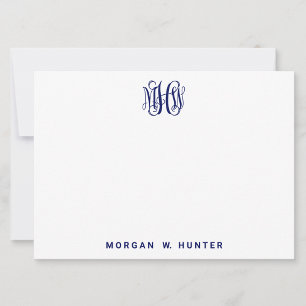 Navy 3 Initial Vine Script Monogram DIY BG Thank You Card