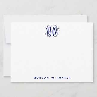Navy 3 Initial Vine Script Monogram DIY BG Thank You Card
