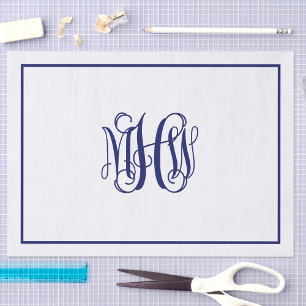 Navy 3 Initial Vine Script Monogram DIY BG Tissue Paper