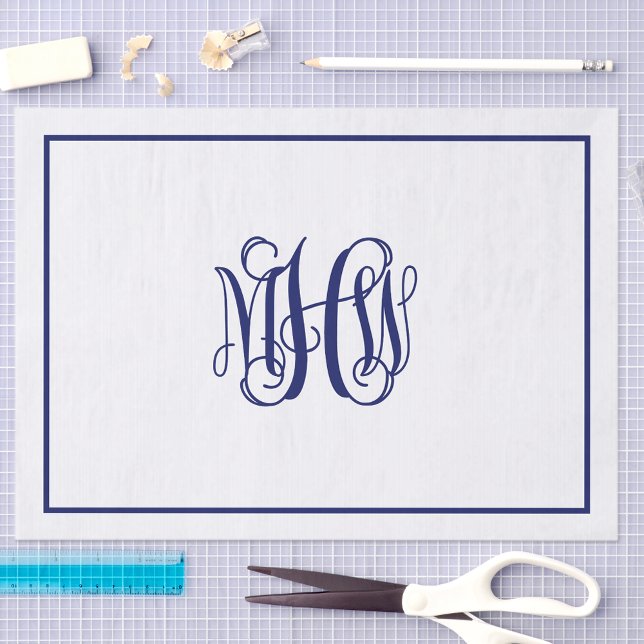 Navy 3 Initial Vine Script Monogram DIY BG Tissue Paper (Creator Uploaded)