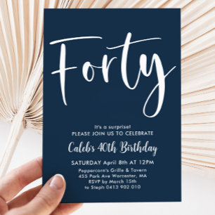 Navy 40th Birthday Mens Modern Blue Invitation