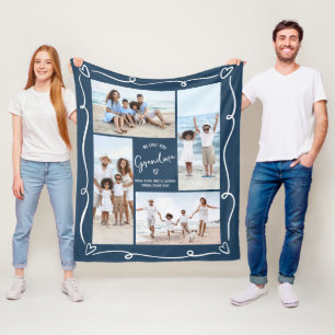 Navy 4 Photo Love You Grandma Hand Drawn Doodles Fleece Blanket