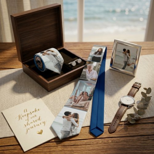 Navy  5-Photo Collage Custom Family | Father's day Neck Tie