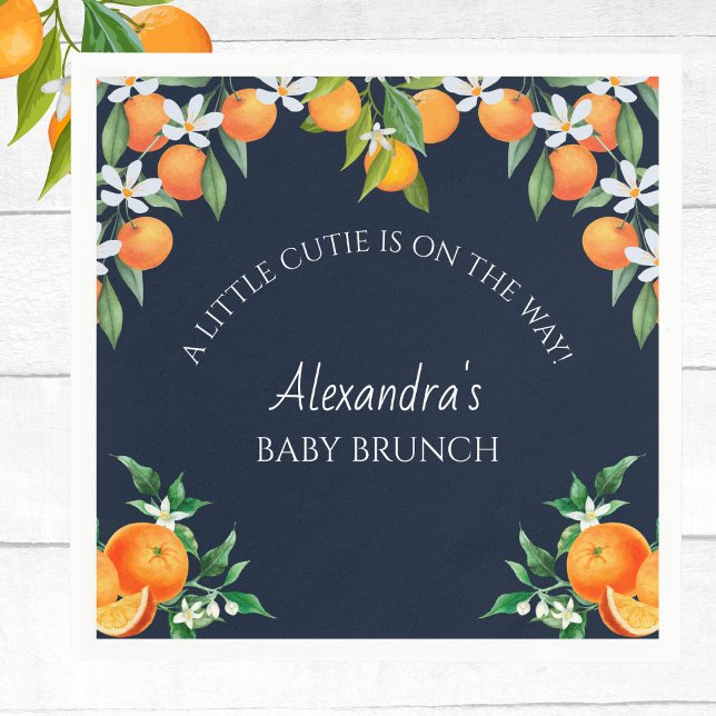 Navy A Little Cutie Orange Citrus Baby Brunch Napkins (Creator Uploaded)